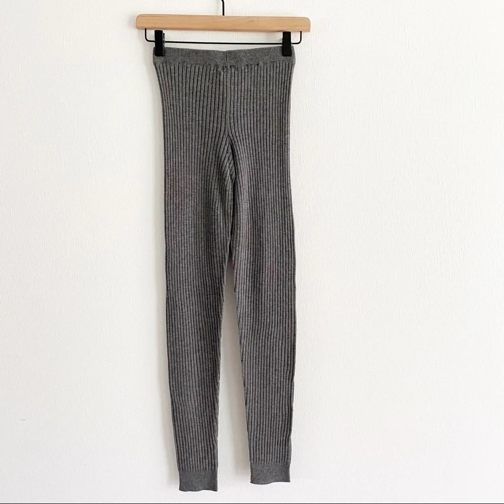 LAmade Gray High Rise Rib Knit Cozy Leggings Footless Tights XS - Picture 1 of 8